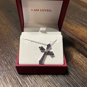 Purple and Silver Cross Necklace